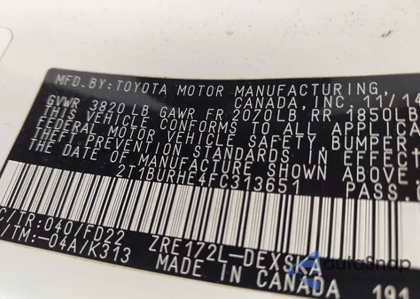 2015 Toyota Corolla S Plus из США, поврежденный, VIN 2T1BURHE4FC313651